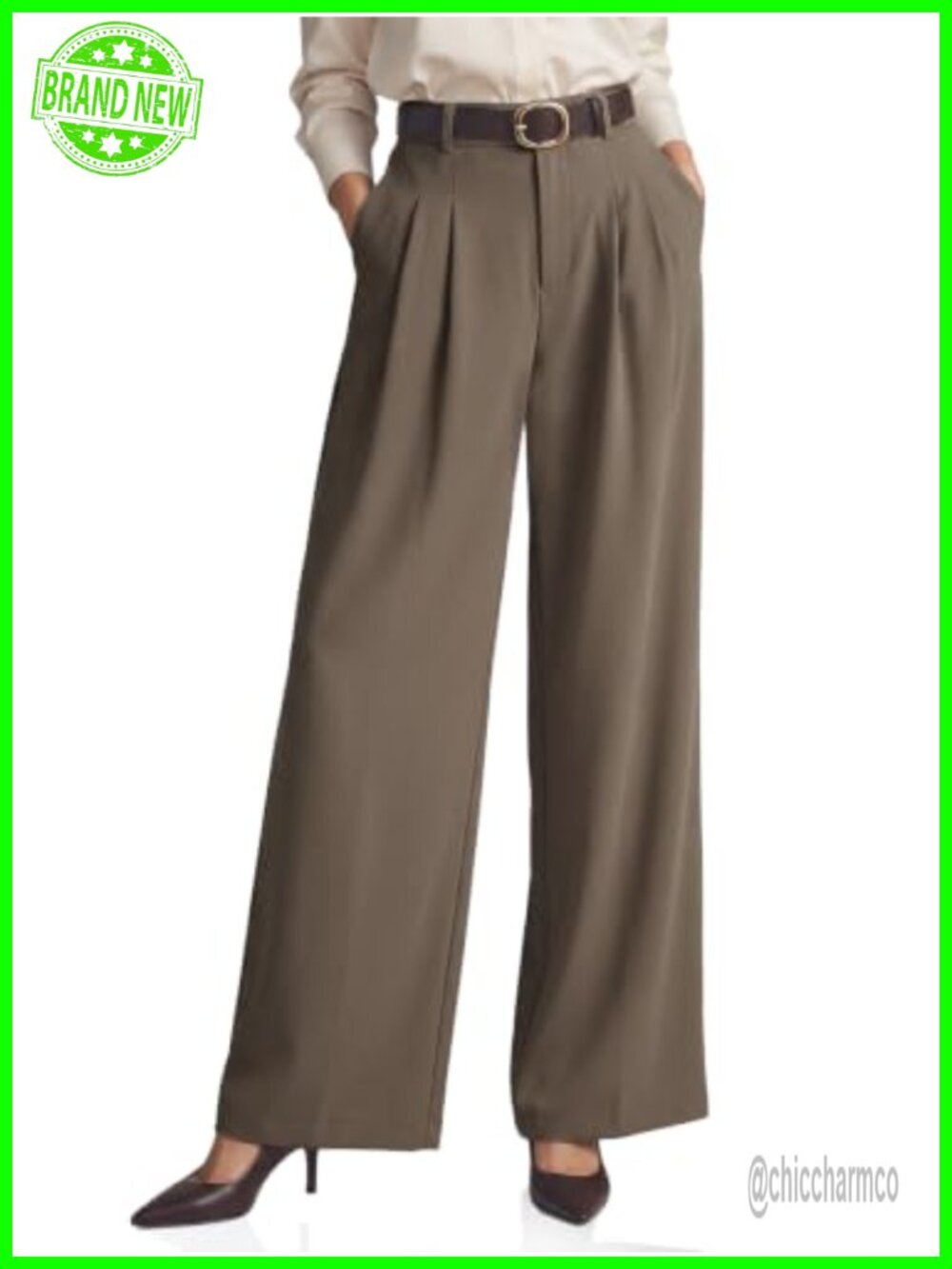High Waisted Wide Leg Dress Pants Business Pleated Trousers